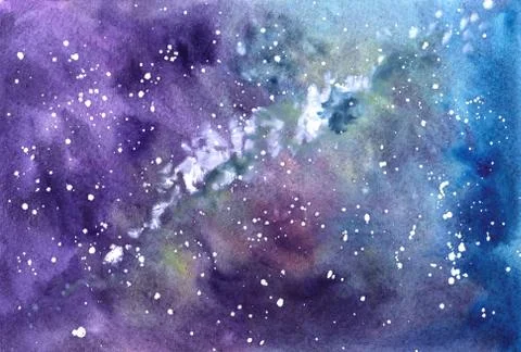 Outer space. Hand drawn illustration with watercolor texture. Stock Illustration