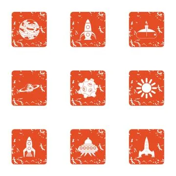 Outer space icons set, grunge style Stock Illustration