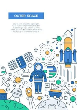 Outer Space - line design brochure poster template A4 Stock Illustration