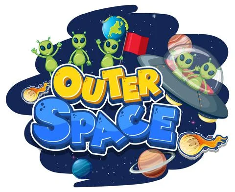 Outer Space logo with aliens and ufo Stock Illustration