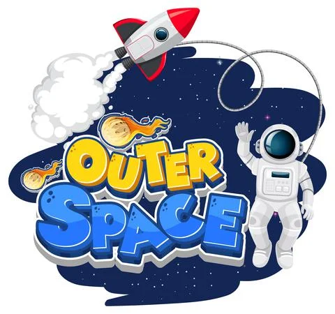 Outer Space logo with astronaut and spaceship Stock Illustration