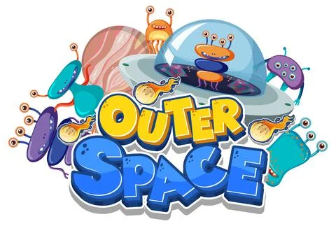 Outer Space logo with many aliens Stock Illustration
