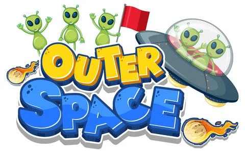 Outer Space logo with many aliens Stock Illustration