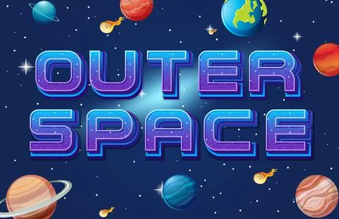 Outer space logo with planet on space background Stock Illustration