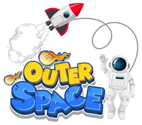 Outer Space logo with spaceship and astronaut Stock Illustration