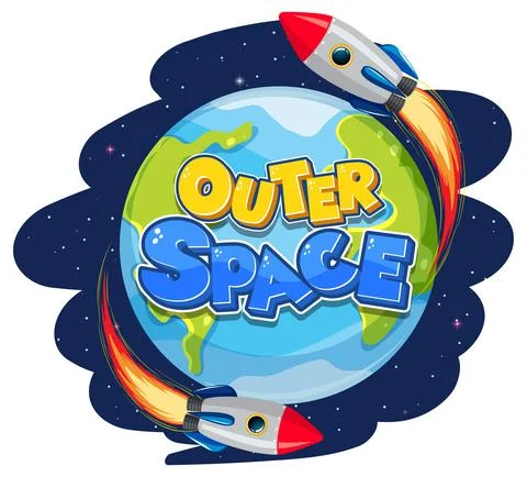 Outer Space logo with spaceship Stock Illustration