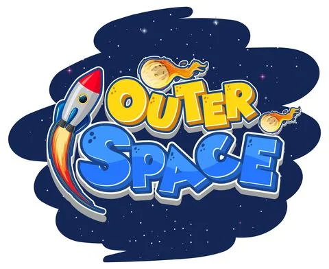 Outer Space logo with spaceship Stock Illustration