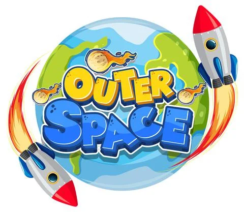 Outer Space logo with spaceships Stock Illustration
