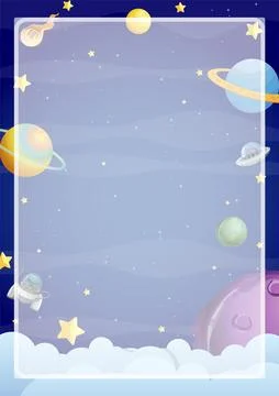 Outer Space with Many Planets Background Border Frame Template Stock Illustration