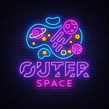 Outer Space neon sign vector. Space Design template neon sign, light banner Stock Illustration