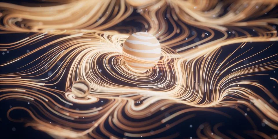 Outer space planet with wave pattern background, 3d rendering. Stock Illustration