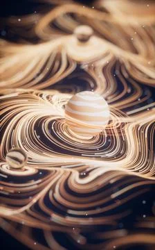 Outer space planet with wave pattern background, 3d rendering. Stock Illustration