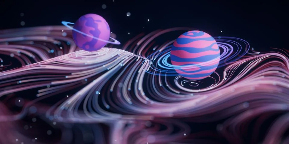 Outer space planet with wave pattern background, 3d rendering. Stock Illustration