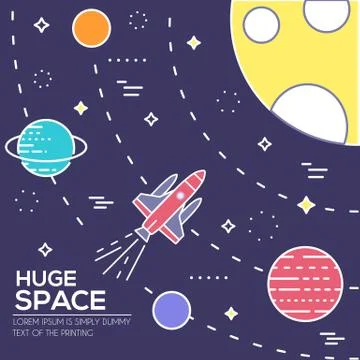 Outer space rocket flying flying to the moon background. Set of huge space Stock Illustration