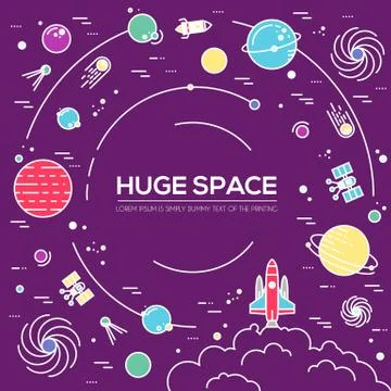 Outer space rocket flying flying to the moon background. Set of huge space Stock Illustration