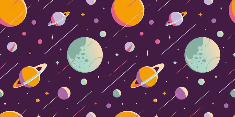 Outer Space Seamless pattern, abstract Background with planets and stars. T.. Stock Illustration