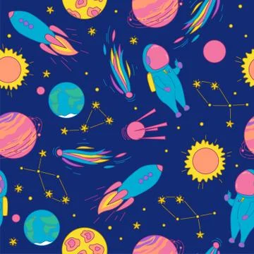 Outer space seamless pattern. Colorful design for prints on paper, fabric and Stock Illustration