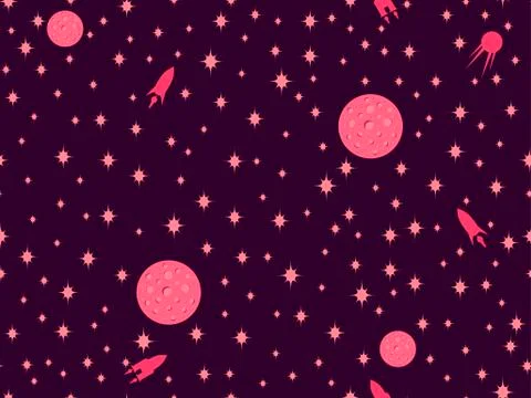 Outer space seamless pattern with spaceships, asteroids and stars Stock Illustration