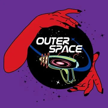 Outer space slogan with planet logo Vector Illustrazione stock