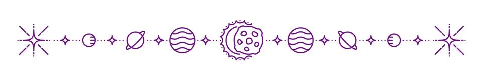 Outer space Solar system planets line divider Stock Illustration