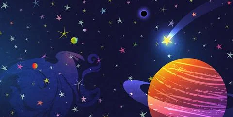 Outer space with stars and planets kids background Stock Illustration