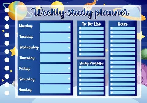 Outer Space Study Plan: Hourly Schedule Stock Illustration