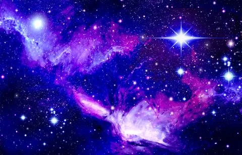 Outer space, universe, scattering of stars, blue, black, purple, glitter star Illustrazione stock