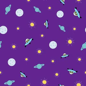 Outer space vector seamless pattern on purple Stock Illustration