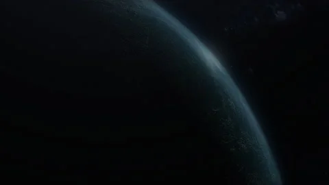 Outer Space View of Eclipsed Planet Rotating Into Day and Distant galaxy Stock Footage 208795098