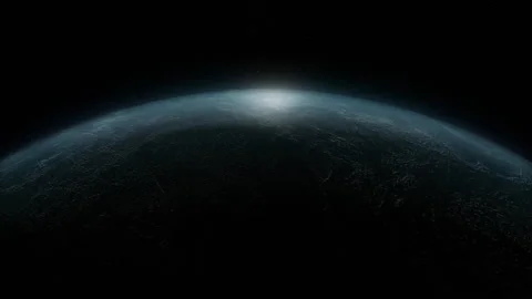 Outer Space View of Eclipsed Planet Earth's Atmosphere Rotating Into Day Stock Footage 208795140