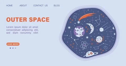 Outer space website template. Landing page for astronomy website. Stock Illustration