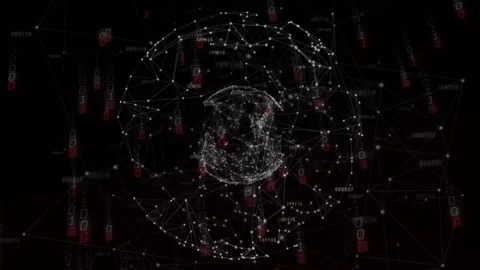 Outer sphere appearing, digital orb pulsing and red code clusters cascading Stock Footage 327006419
