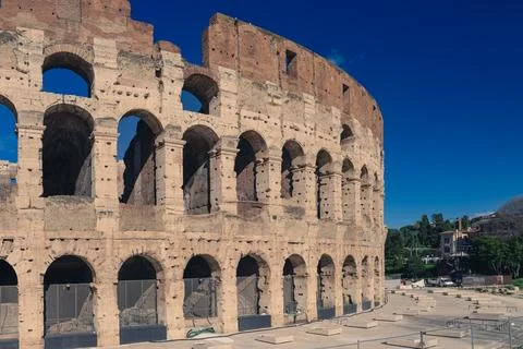 Outer stone facade of the ancient Roman Colosseum Stock Photos