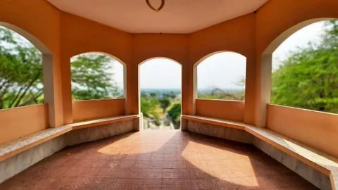 Outer view from inside of a symmetric Indian monument Stock Photos