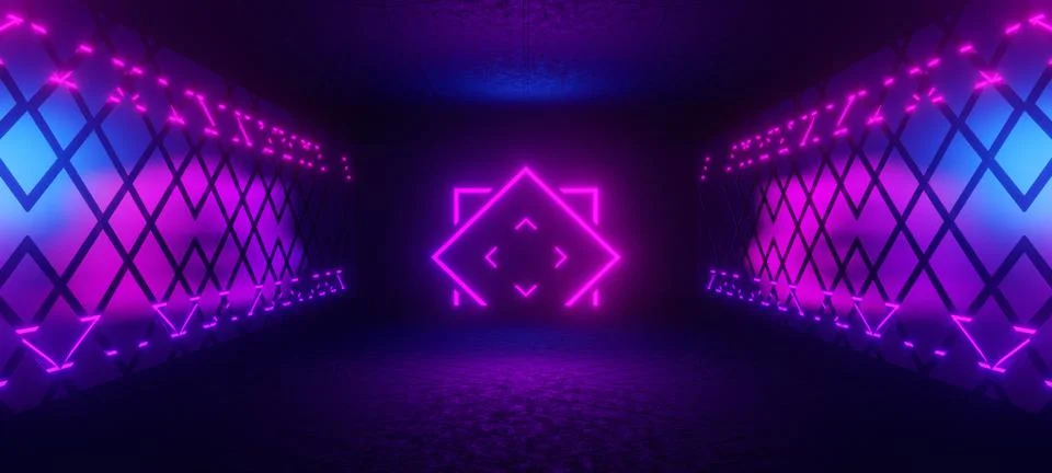OuterSpace Technology Hall Or Corridor Disco Future Dark with Dark Violet Col Stock Illustration