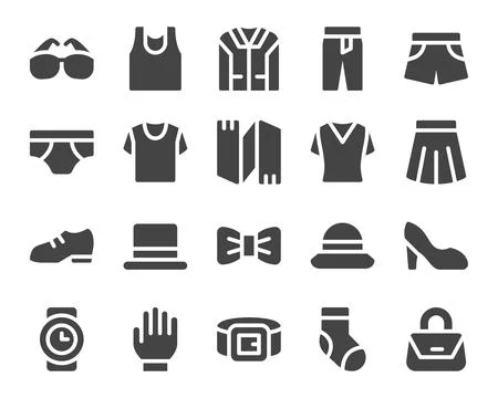 Outfit and clothes solid icon set Ilustración de archivo