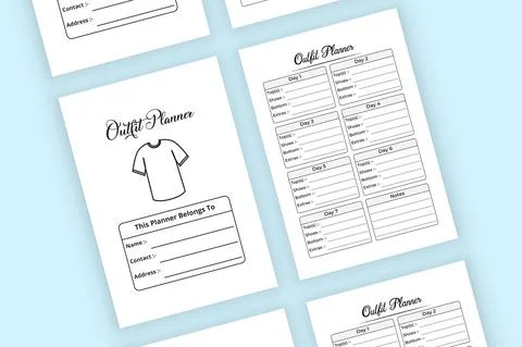 Outfit planner notebook KDP interior. Daily costume planner journal and fashi Illustrazione stock