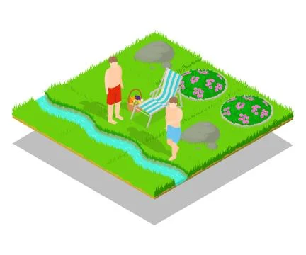 Outing concept banner, isometric style Stock Illustration