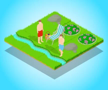 Outing concept banner, isometric style Stock Illustration