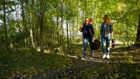 Outing weekend in the autumn forest Stock Footage 81768180