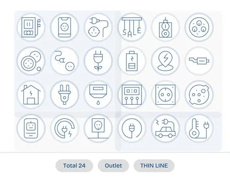 Outlet Design Vector Icons featuring 24 Display Perfect Thin Line Style Stock Illustration