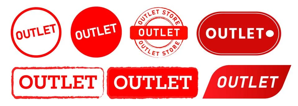 Outlet rectangle and circle shape red stamp label sticker sign business Stock Illustration