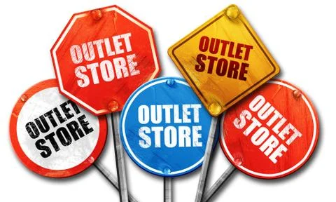 Outlet store, 3D rendering, street signs Illustrazione stock