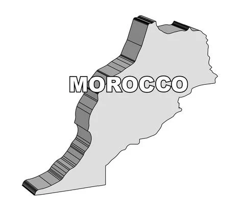 Outline 3D Map of Morocco Stock Illustration