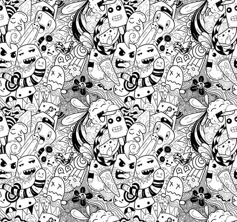 Outline Abstract Cute Doodle Pattern Vector Illustration Illustrazione stock