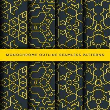 Outline abstract seamless pattern set. Stock Illustration
