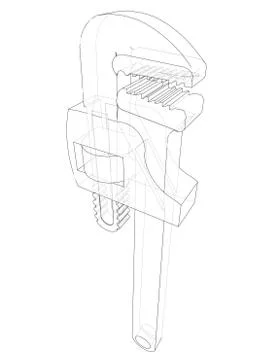 Outline adjustable wrench. Vector Stock Illustration