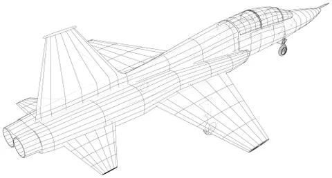 Outline Airplane. Vector rendering of 3d. Wire-frame style. The layers of Stock-Illustration