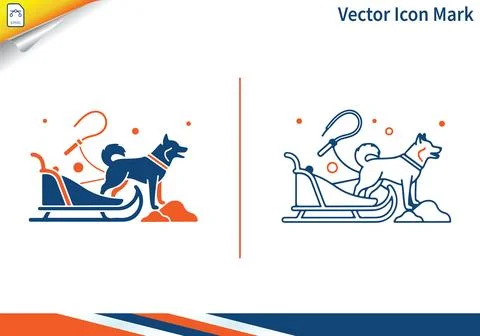 Outline and solid style dog sled vector icon mark design. Stock-Illustration