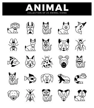 Outline animal icons in a grid pattern. Stock Illustration